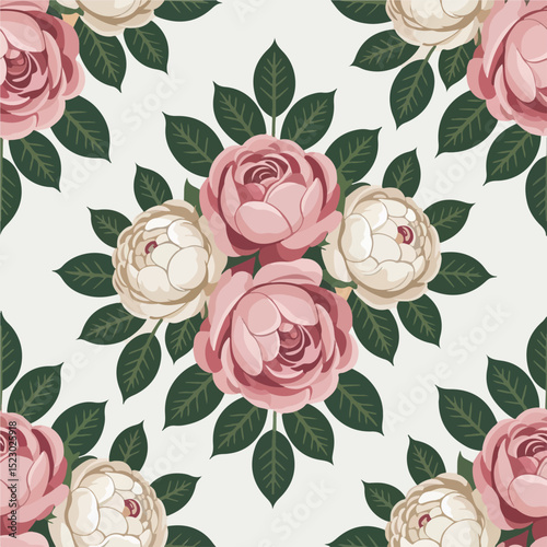Seamless floral pattern with pink camellias.