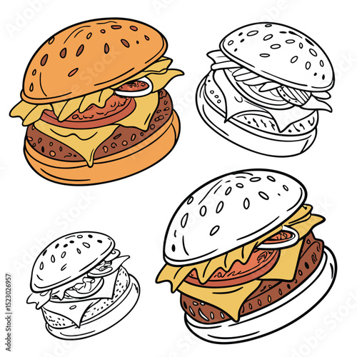 Collection set of hamburger In different perspectives