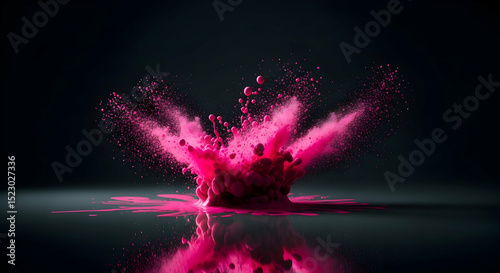 Dynamic Pink Color Explosion With a Reflective Surface on Dark Background