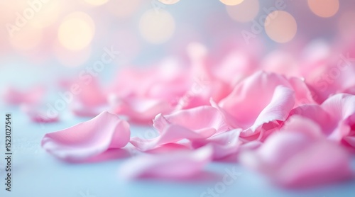 Soft pink rose petals on a light blue background