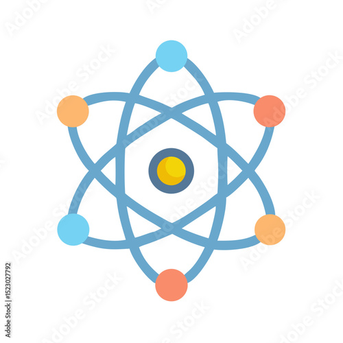 Atom Icon in Flat Design – Vector Symbol of Science, Energy, and Physics

