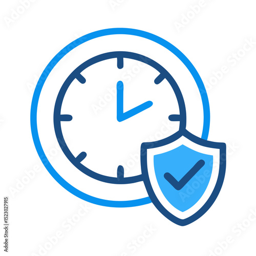 Check Mark on Clock Icon – Vector Symbol of Real-Time Protection and Timely Security

