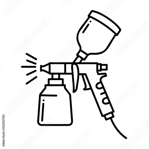 Spray gun icon with paint container and nozzle, minimalistic design, black and white illustration