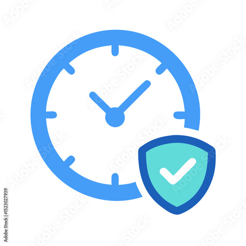 Check Mark on Clock Icon – Vector Symbol of Real-Time Protection and Timely Security

