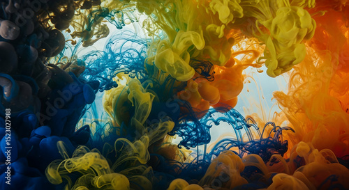 Abstract Colorful Ink Swirl Blends with Softness and Fluidity on White Backdrop