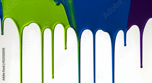 Vibrant Paint Drips Forming Abstract Liquid Art On A White Canvas