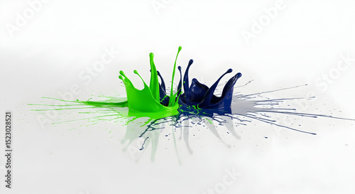 Vibrant Paint Duo Bursting into Splashes Of Green and Deep Blue Hues