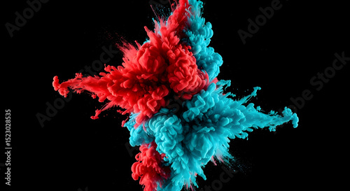 Dynamic Collision Of Red And Teal Colors On A Black Background