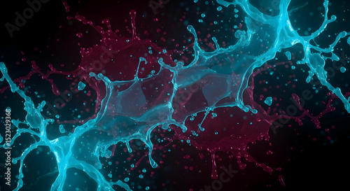 Abstract Liquid Collision With Turquoise And Crimson Hue Against Dark Backdrop