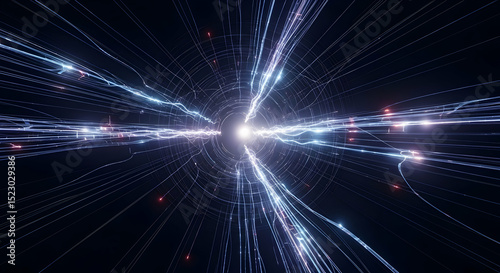 Converging Light Streams Forming a Radiant Core in a Dark Void