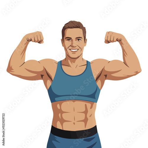 Strong muscular woman flexing biceps fitness power athlete gym art body sport image human
