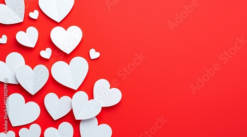White paper hearts on red background valentine s day design