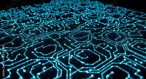 Abstract Glowing Circuit Board Design With Hexagons Pattern Illustration