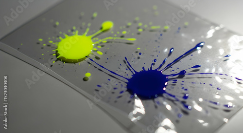 Abstract Expressionism With Splattered Vibrant Pigments On Light Gray Background