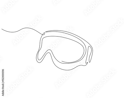 Ski goggles continuous line. Continuous one line drawing of snow sport. Glasses, eye, protection concept. Single line drawing