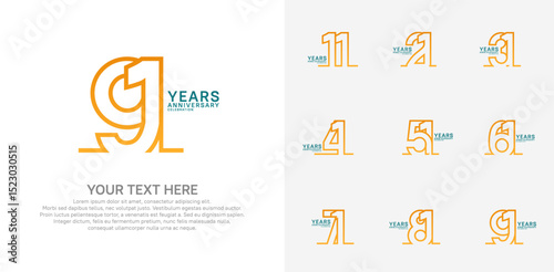 Anniversary logo set vector design, orange and blue color for celebration event