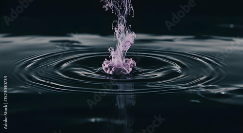 Serene Aqueous Creation Violet Dye in Water Generating Circular Ripples