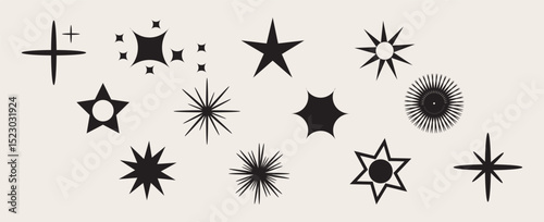 Retro futuristic sparkle icons collection. Set of star shapes. Abstract cool shine effect sign vector design. eps 10
