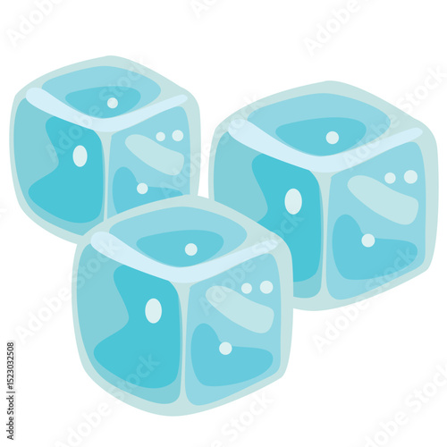 Vector drawing of frozen water in the shape of cubes. There are blue squares of ice on a transparent background.
