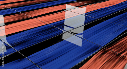 Abstract Arrangement Of Reflective Tiles In Blue Orange And Black