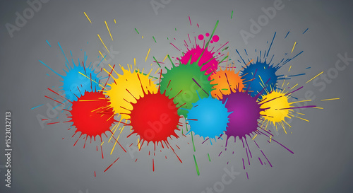Vibrant Splatter Design With Rainbow Hues On Gray Backdrop Illustration