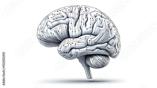Human Brain A Detailed 3D Model Showing Neural Connections and Cognitive Functions