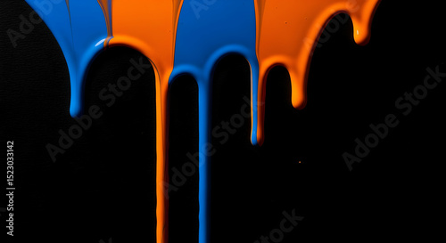Vivid Streams Of Flowing Paint Drips In Electric Blue And Bright Orange Colors