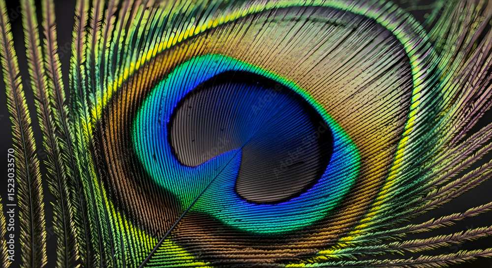 Obraz premium Detailed Peacock Feather With Vibrant Iridescent Colors And Intricate Texture