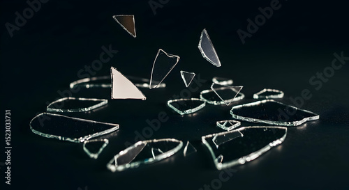 Shattered Illusions: A Visual Depiction of Broken Glass on Black Backdrop
