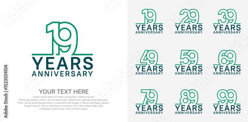 Anniversary logo set vector design, green color for celebration event