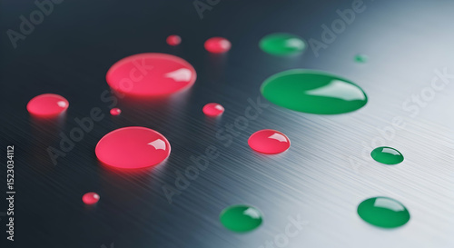 Brushed Surface With Drops Of Colored Liquid Macro Photography