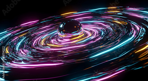 Abstract Spherical Vortex With Glowing Neon Swirls Background Texture