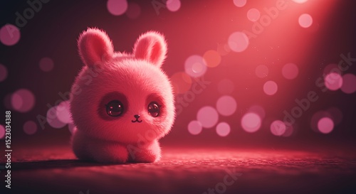 Adorable Pink Bunny with Big Eyes in a Soft, Red-Toned Scene