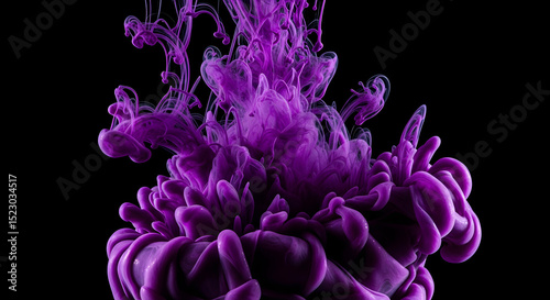 Purple Ink Cloud Abstractly Spreads On A Black Background With Depth