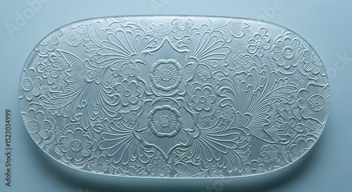 Elegant Floral Embossed Pattern on a Glass Plate with Monochromatic Color