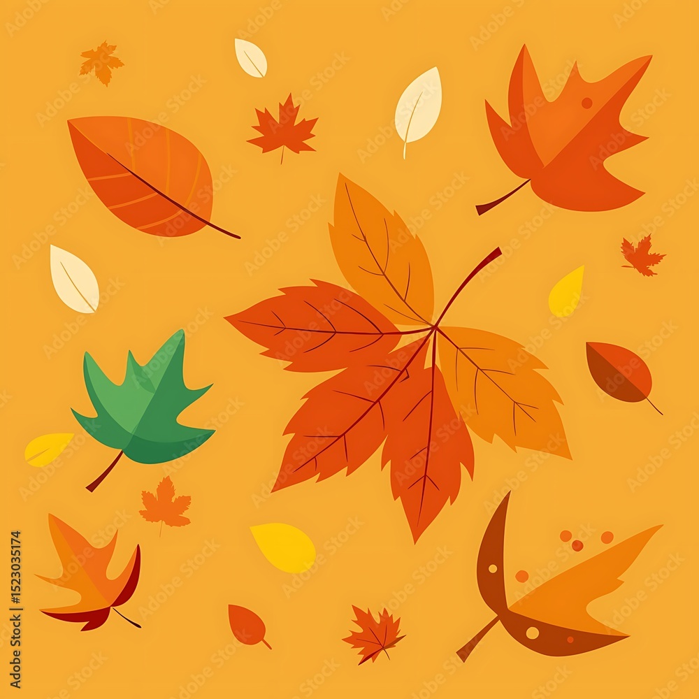 Obraz premium Autumn Leaves Falling on Orange Background
