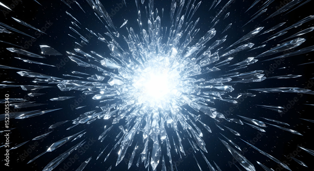 Fototapeta premium Shattered Crystal Explosion Radiating From A Central Luminous Point