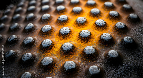 Textured Surface With Dome Shapes And Illuminated Golden Powder Around