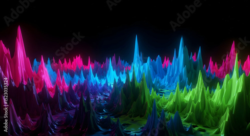 Vibrant Neon Peaks An Abstract Landscape Of Illuminated Crystalline Structures