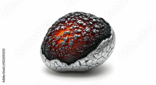 Molten Core Inside a Metallic Cracked Sphere in Detailed Studio Shot
