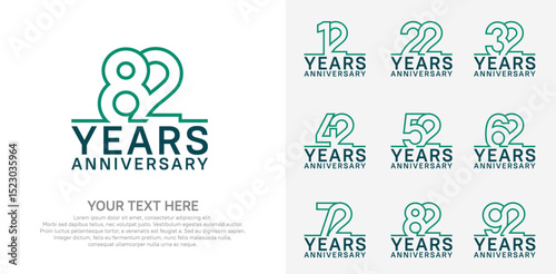 Anniversary logo set vector design, green color for celebration event