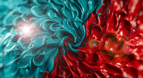 Abstract Colors Swirl Design Made Of Red And Blue Glossy Creamy Texture