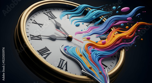 Colorful Streams Emanating From Classical Clock Symbolizing The Passage Of Time