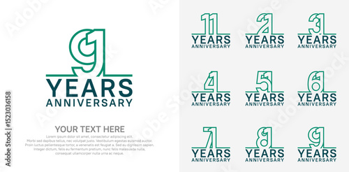 Anniversary logo set vector design, green color for celebration event