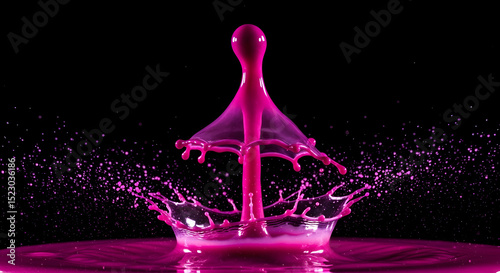 Vibrant Collision Pink Liquid Splashes Against Stark Black Backdrop