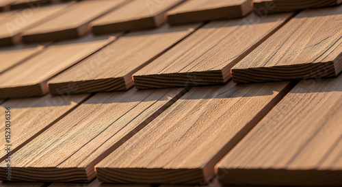 Detailed View Of Cedar Wood Shingles With Warm Natural Lighting