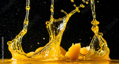 Dynamic Display Of Splashing Citrus Juice On Black Backdrop For Freshness