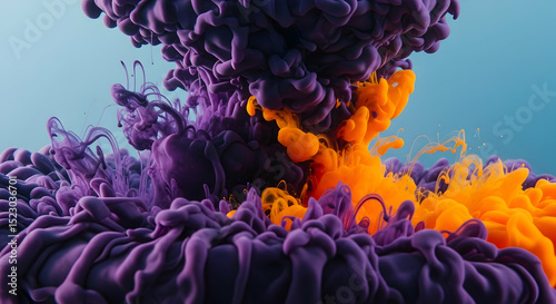 Dramatic Plume Of Purple And Orange Ink Creating Abstract Shapes