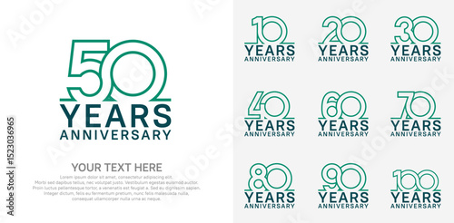 Anniversary logo set vector design, green color for celebration event