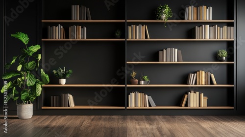 Modern dark bookcase interior